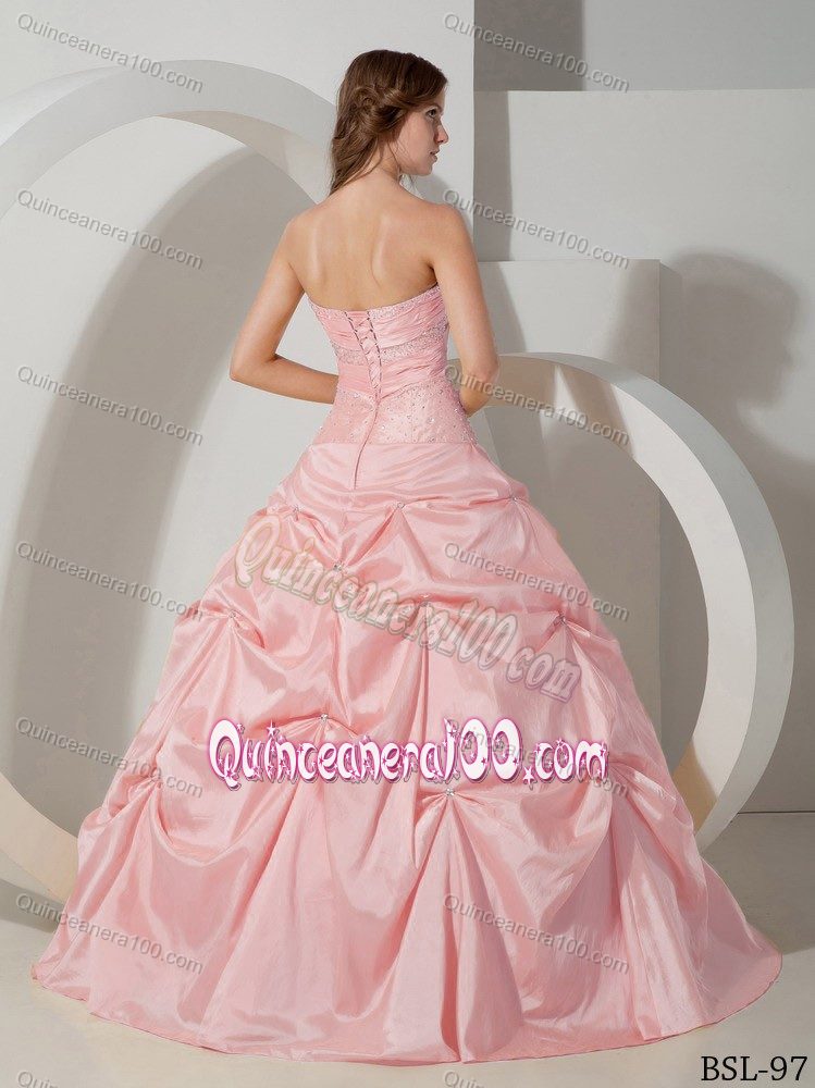 2014 Beading Sweetheart Pick-ups Quinces Dresses in Baby Pink