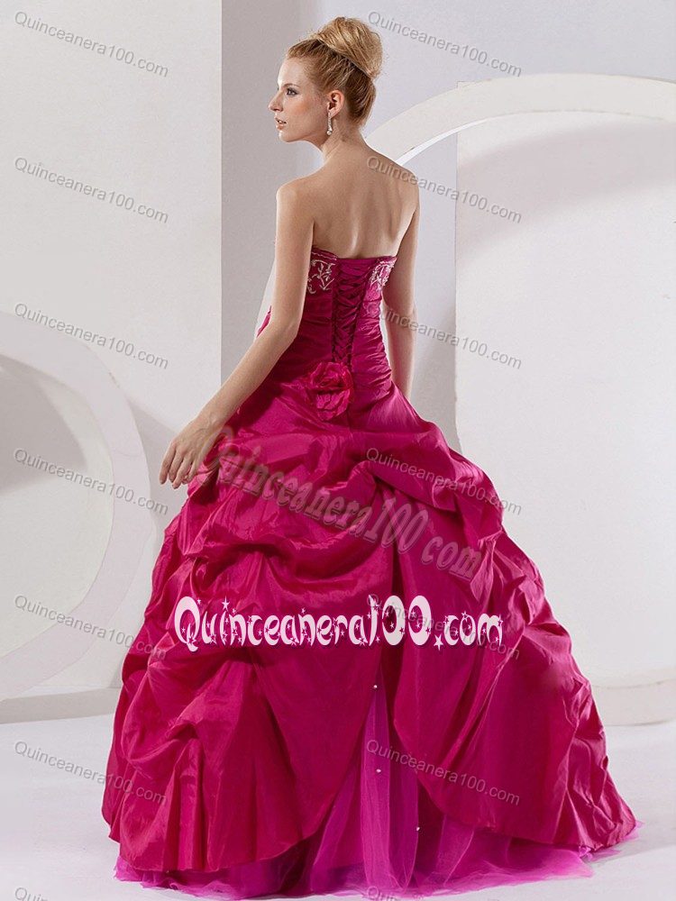 Pretty Hot Pink Taffeta Embroidery Sweet 16 Dresses with Beading