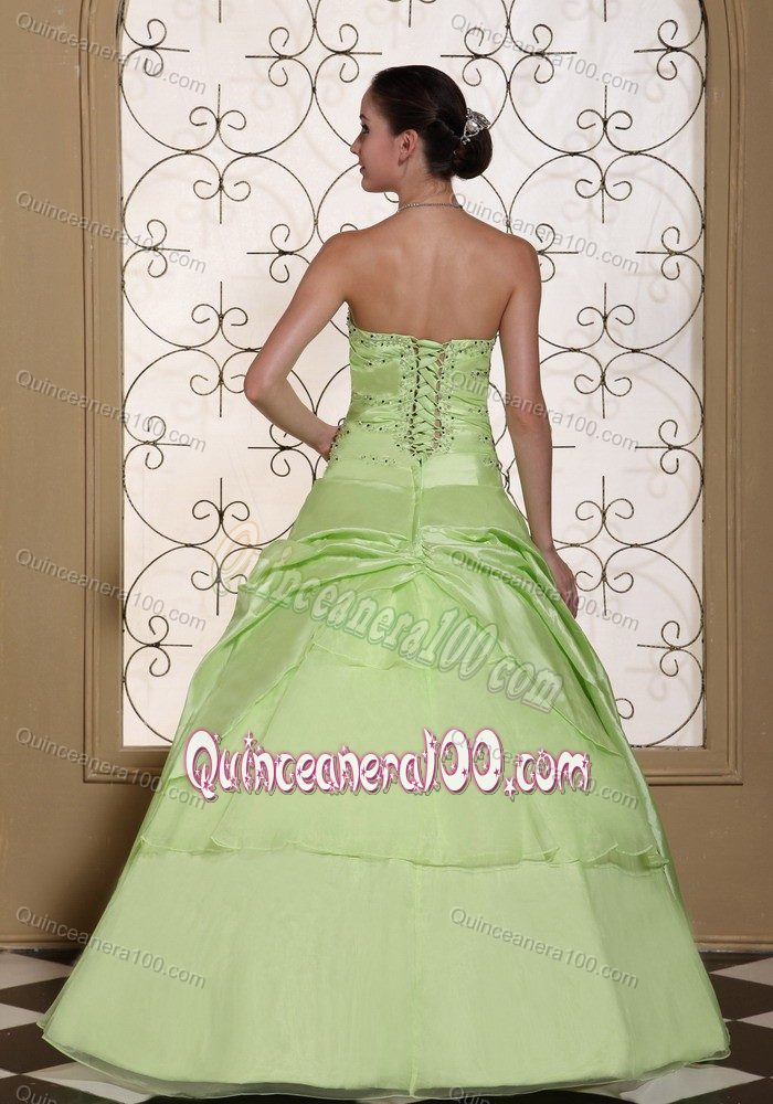 Customize Beading Sweetheart Yellow Green Dresses for Sweet 16