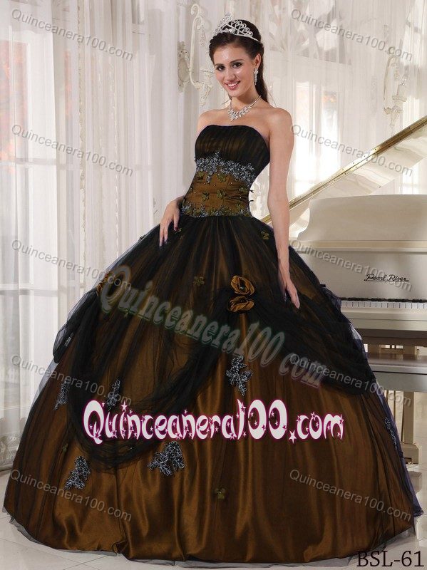 Rust Colored Strapless Tulle and Taffeta Lace up Back Sweet 15 Dress
