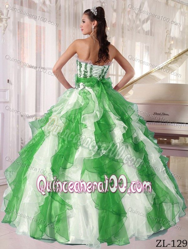 Multi-colored Strapless Sash Accent Appliques Sweet Sixteen Dresses