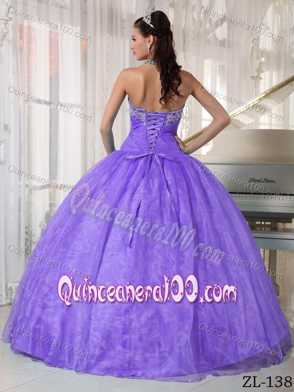 Lavender Sweetheart Ball Gown Appliques Quinceanera Dresses