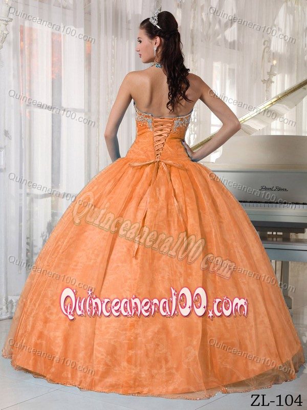 Orange Red Ball Gown Sweetheart Appliques Sweet 16 Dresses