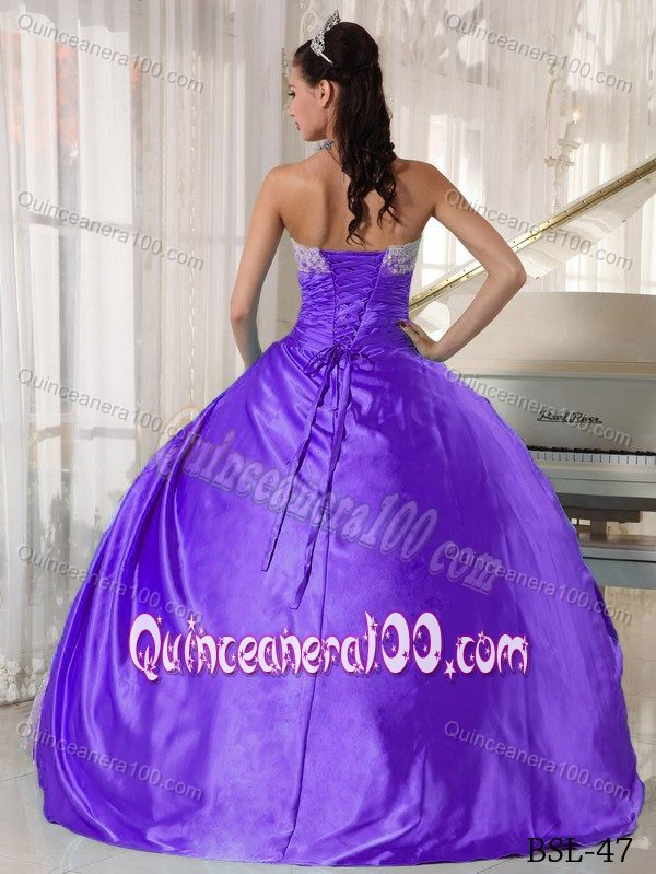 Ball Gown Strapless Taffeta Ruched Lace Accent Sweet 15 Dresses