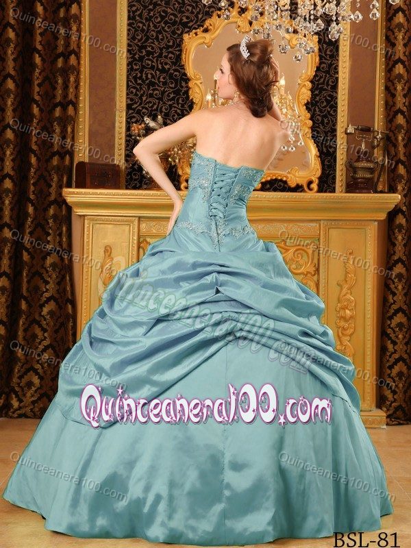 Excellent Strapless Embroidery Taffeta Pick-ups Sweet 15 Dresses