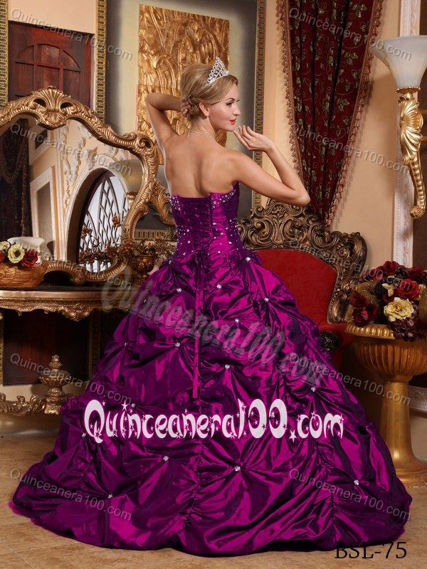 Fuchsia Princess Strapless Beading Pick-ups Sweet Sixteen Dresses