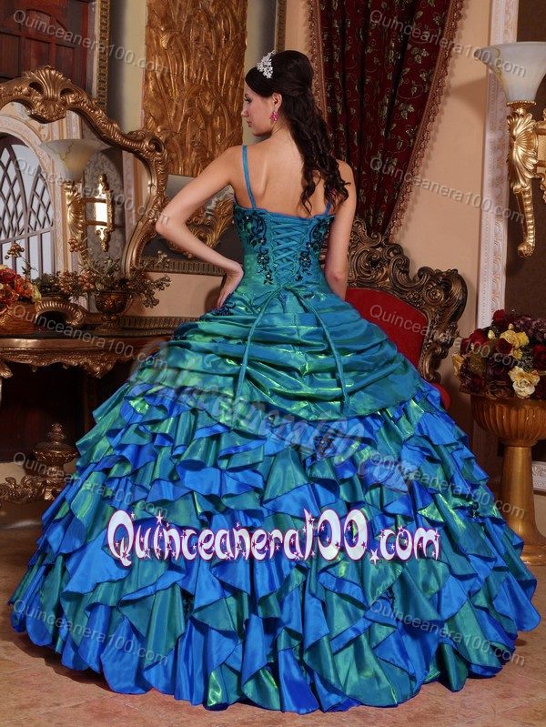 Spaghetti Straps Appliques Pick-ups and Ruffles Dress for Quince