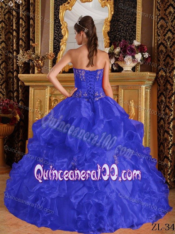 Royal Blue Strapless Appliques Pick-ups Accent Sweet Sixteen Dresses