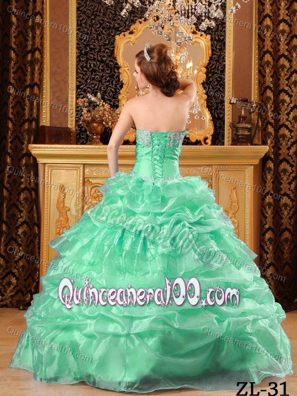Sweetheart Apple Green Appliques and Pick-ups Dress for Quince
