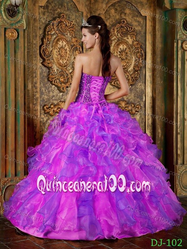 Multi-colored Ball Gown Ruffled Beading Strapless Quince Dresses