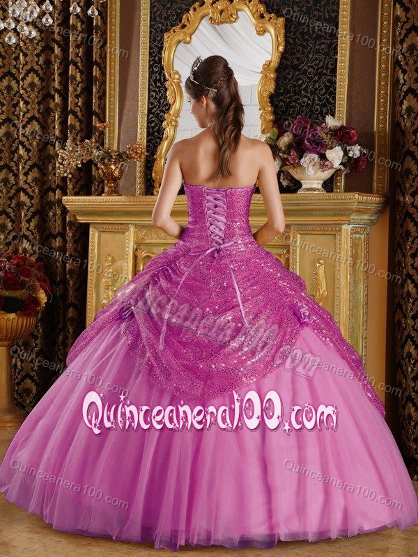 Sweetheart Tulle Dress for Quince with Sequins and Flowers