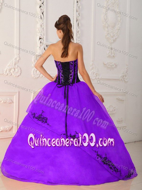 Purple Organza Floor-length Quinceanera Dresses with Flower