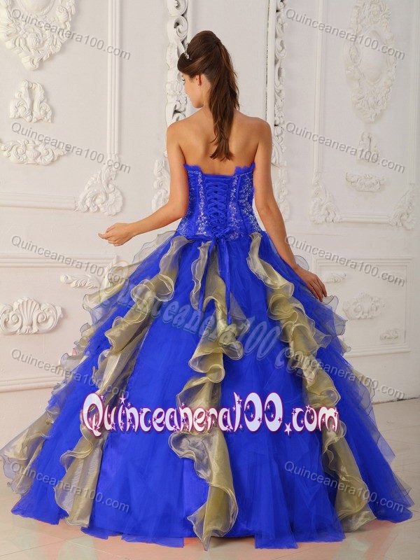 Blue and Yellow Beaded Quinceanera Dresses with Ruffles