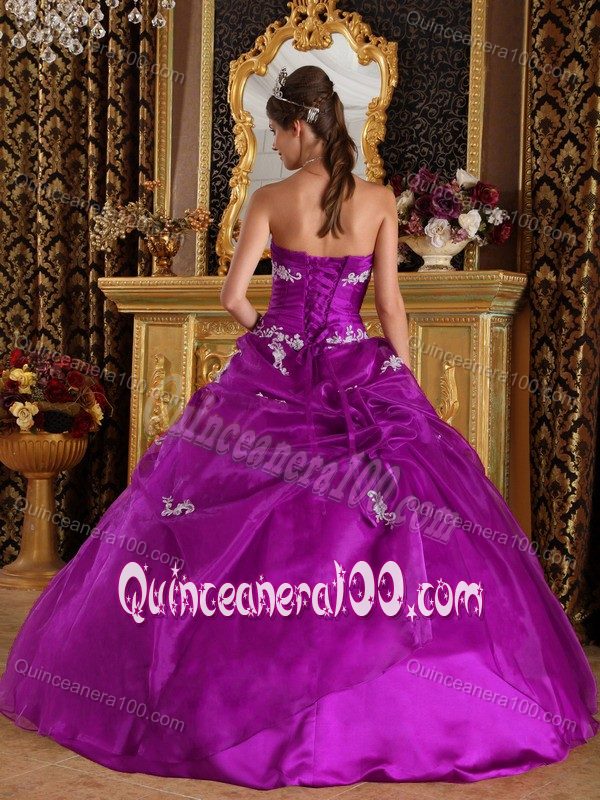 Fuchsia Strapless Organza Sweet 16 Dresses with Appliques