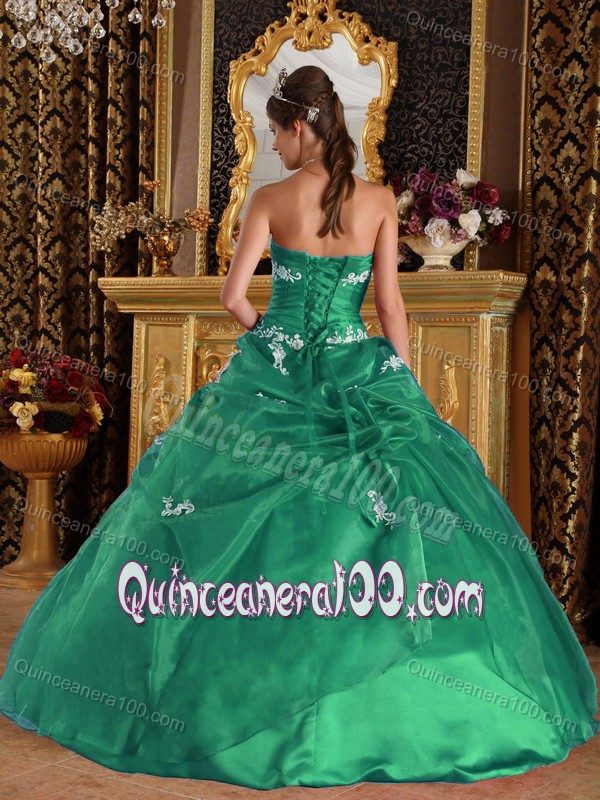 Green Floor-length Organza Appliques Dress for Quince