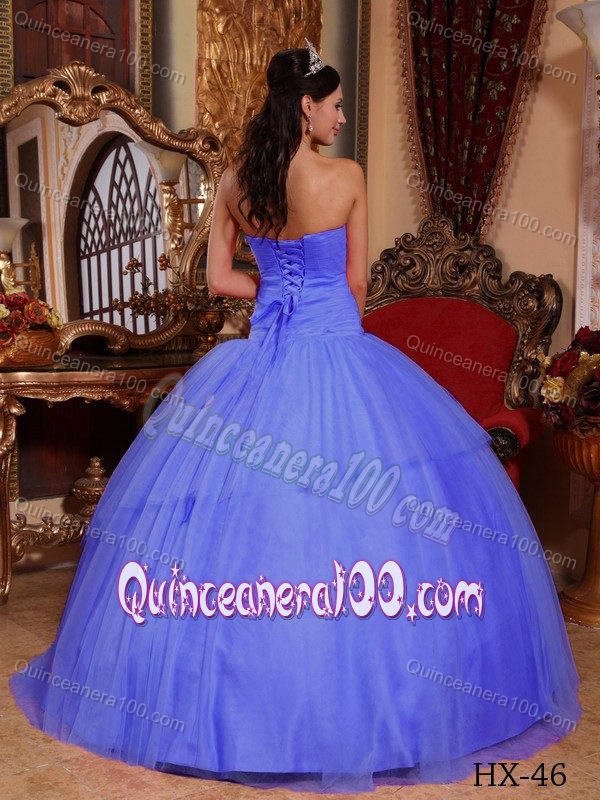 Purple Floor-length Tulle Quinceanera Dresses with Appliques