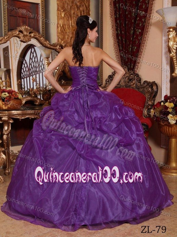 Egg Plant Purple Sweetheart Beaded Organza Quinceanera Dresses
