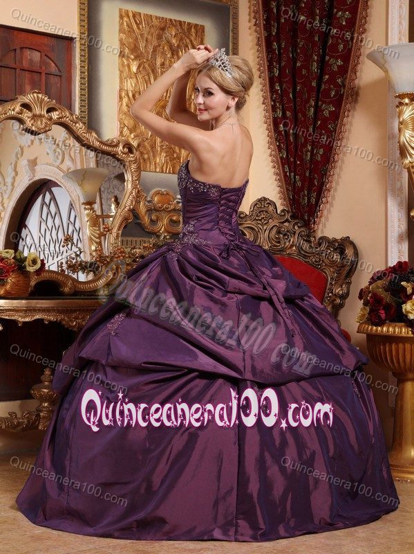 Purple Taffeta Appliques Ball Gown Dress for Quinceaneras
