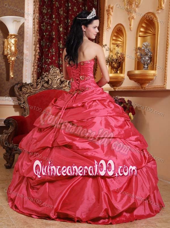 Cora Red Sweetheart Taffeta Pick-ups Dress for Quinceaneras