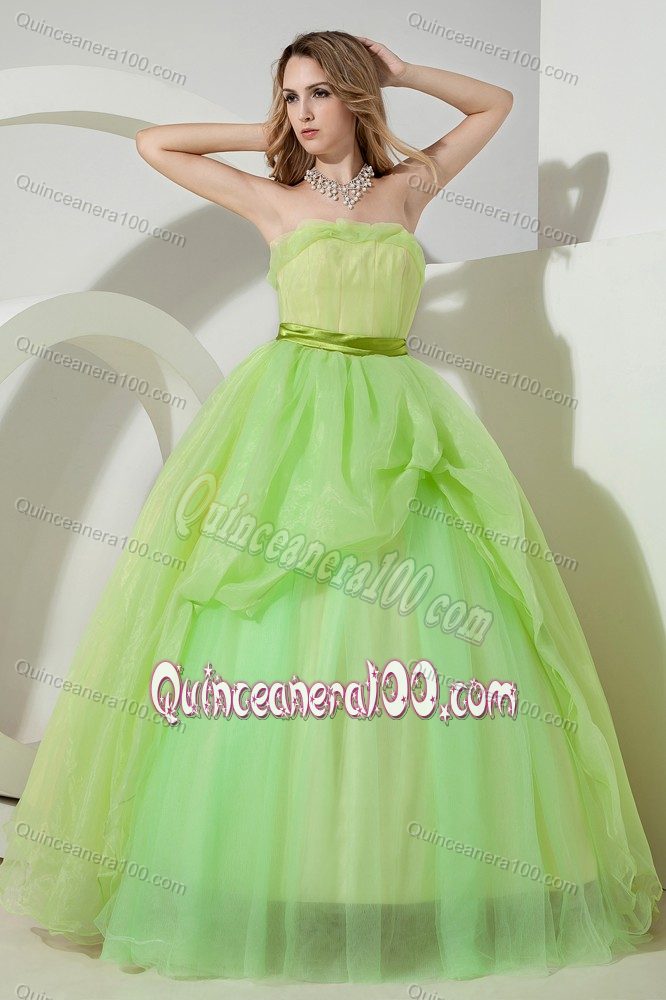 Green strapless Floor-length Sweet Sixteen Dresses with Sash