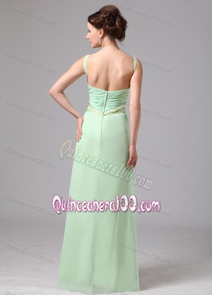 Apple Green V-neck Chiffon Quinceanera Dress for Dama with a Sash