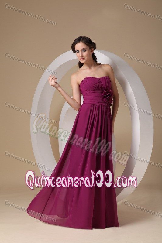 Violet Red Chiffon Dama Gown with Rushes and a Hand Made Flower