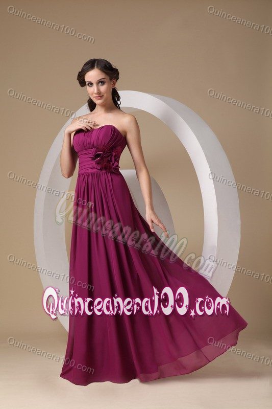 Violet Red Chiffon Dama Gown with Rushes and a Hand Made Flower