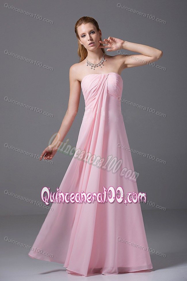 Strapless Light Pink Dama Dress with Ruches in Chiffon