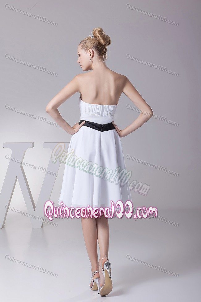 White Knee-length Chiffon Dama Dress with a Black Sashes