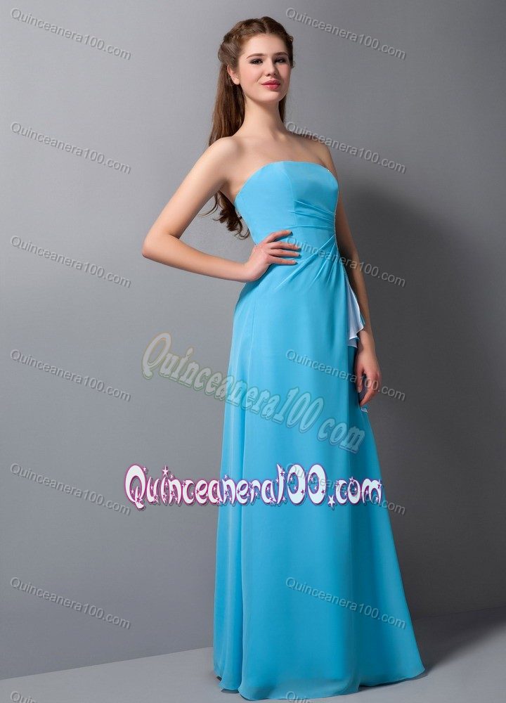 Simple Column Strapless Floor-length Baby Blue Chiffon Dama Dress