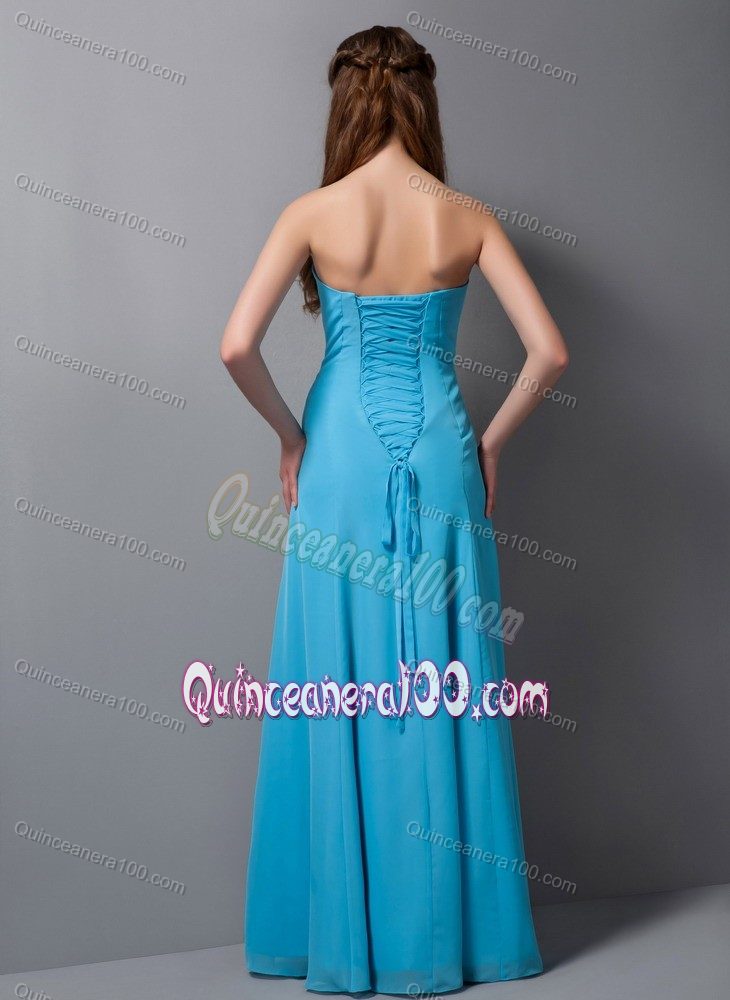 Simple Column Strapless Floor-length Baby Blue Chiffon Dama Dress