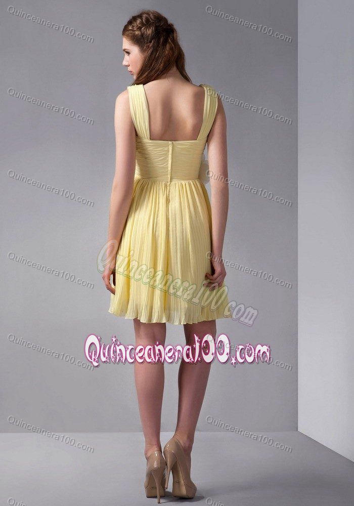 Empire Straps Mini-length Yellow Dama Dress with Hand Made Flower