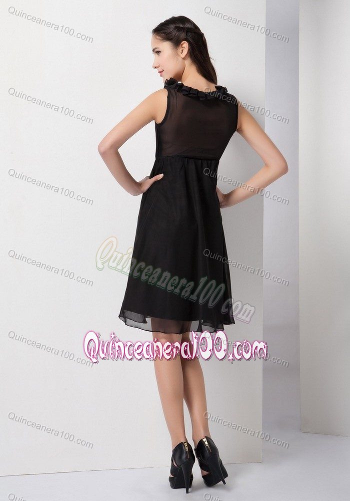 Straps A-line Black V-neck Chiffon 2013 Dama Dress Knee-length
