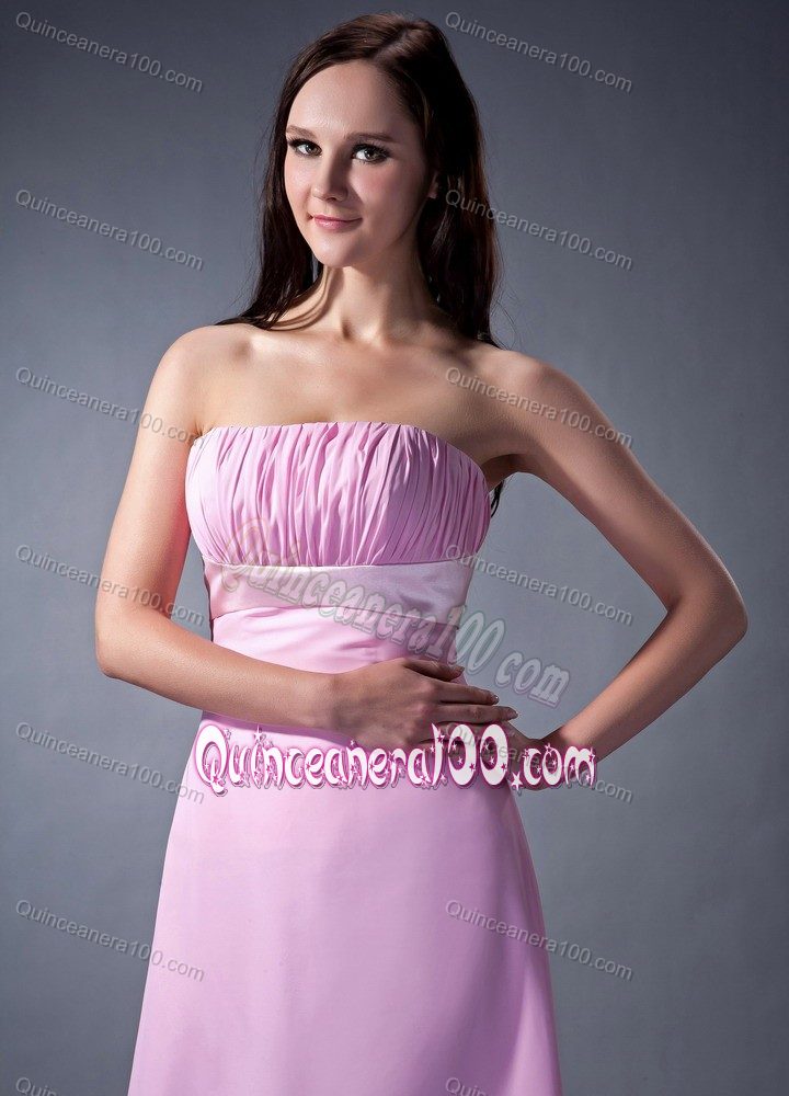 High-low Lavender Strapless Column Chiffon Dama Dress with Ruches