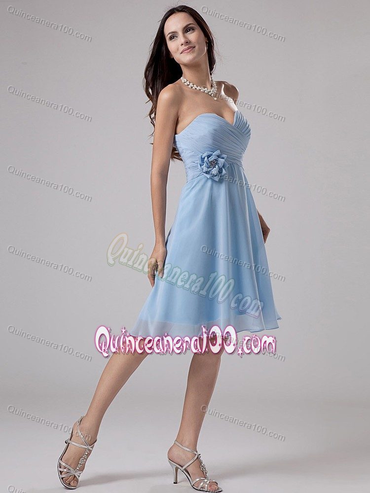 Sweetheart Light Blue Dama Dress with Handmade Flower and Ruches