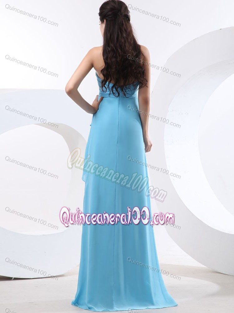 Baby Blue Halter Chiffon Dama Dress with Ruches and Ruffles