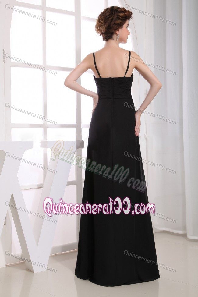 Simple Spaghetti Straps Black Dama Dress with Ruches and Ruffles