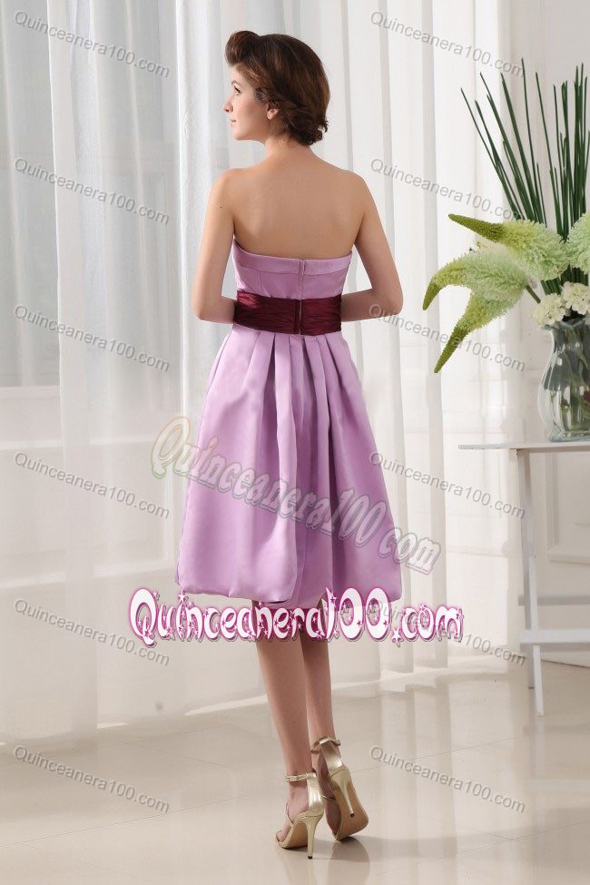 Lavender Strapless A-Line Taffeta Knee-length Dama Dress Sash