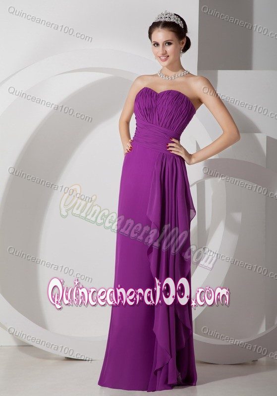 Empire Sweetheart Purple Chiffon Ruched and Ruffled Dama Dress