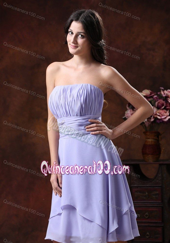 Elegant Lilac Strapless Empire Chiffon Dama Dress with Ruches