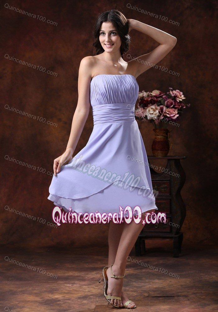 Elegant Lilac Strapless Empire Chiffon Dama Dress with Ruches