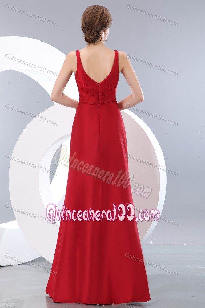 Elegant Red Column V-neck Ruching Dresses For Damas with Open Back