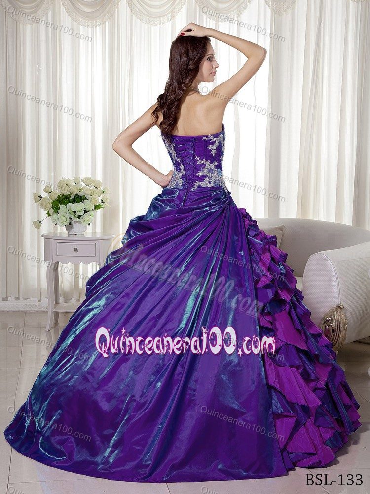 Strapless Taffeta Quinceanera Dresses with Appliques and Ruffles