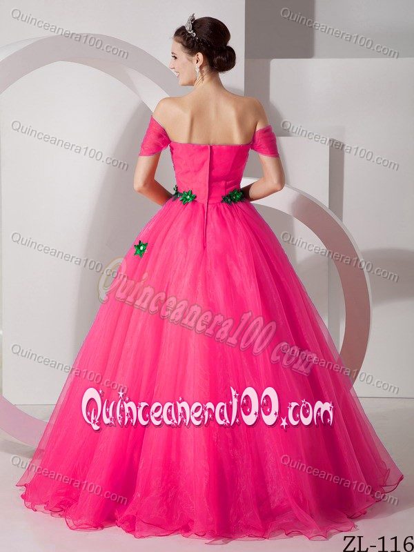 Off the Shoulder Organza Quinces Dress with Floral Embellishment