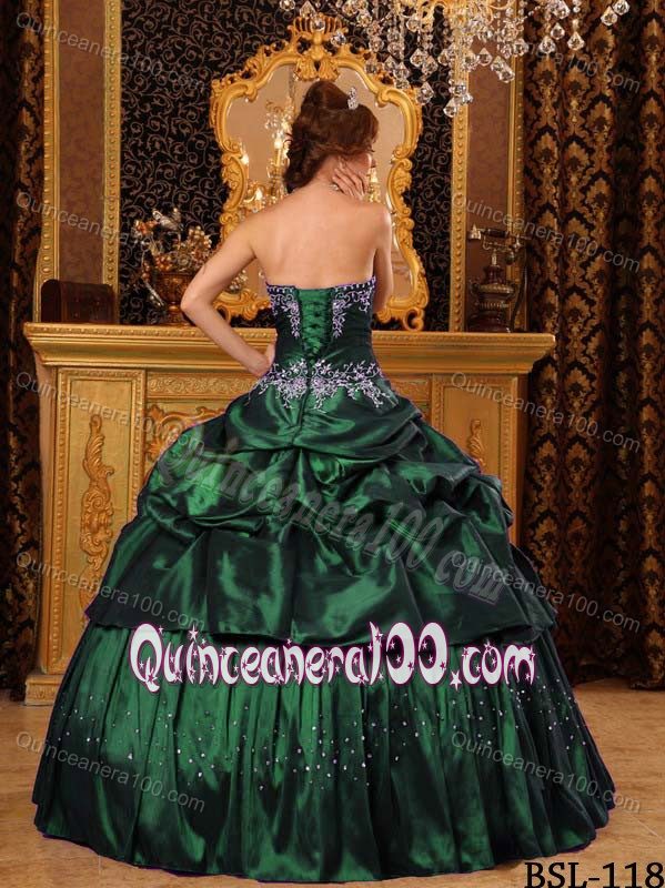 Remarkable Dark Green Pick-ups Dresses for Quince with Beading