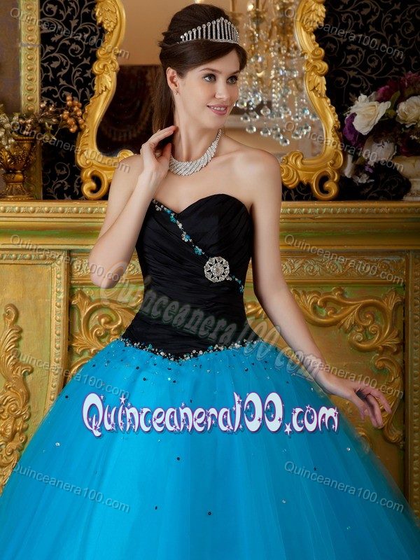 Black and Blue Tulle Beading Sweetheart Quinces Dresses Hot Sale