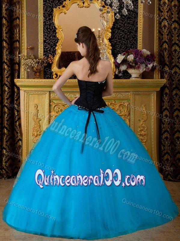 Black and Blue Tulle Beading Sweetheart Quinces Dresses Hot Sale