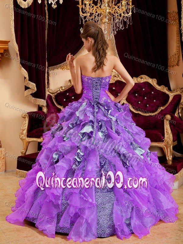 Leopard Printed Ruffled Layers Quinceanera Dresses with Beading