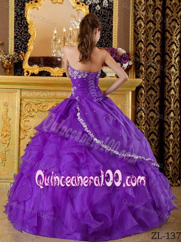 Eggplant Purple Ruffled Layers Quinceanera Dresses with Beading