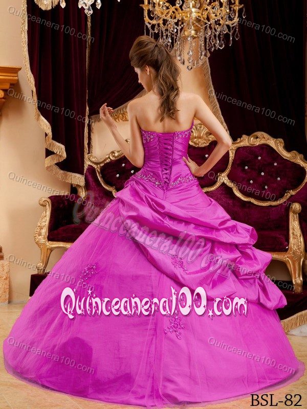 New Fuchsia Strapless Pick-ups Quinceanera Gown with Appliques